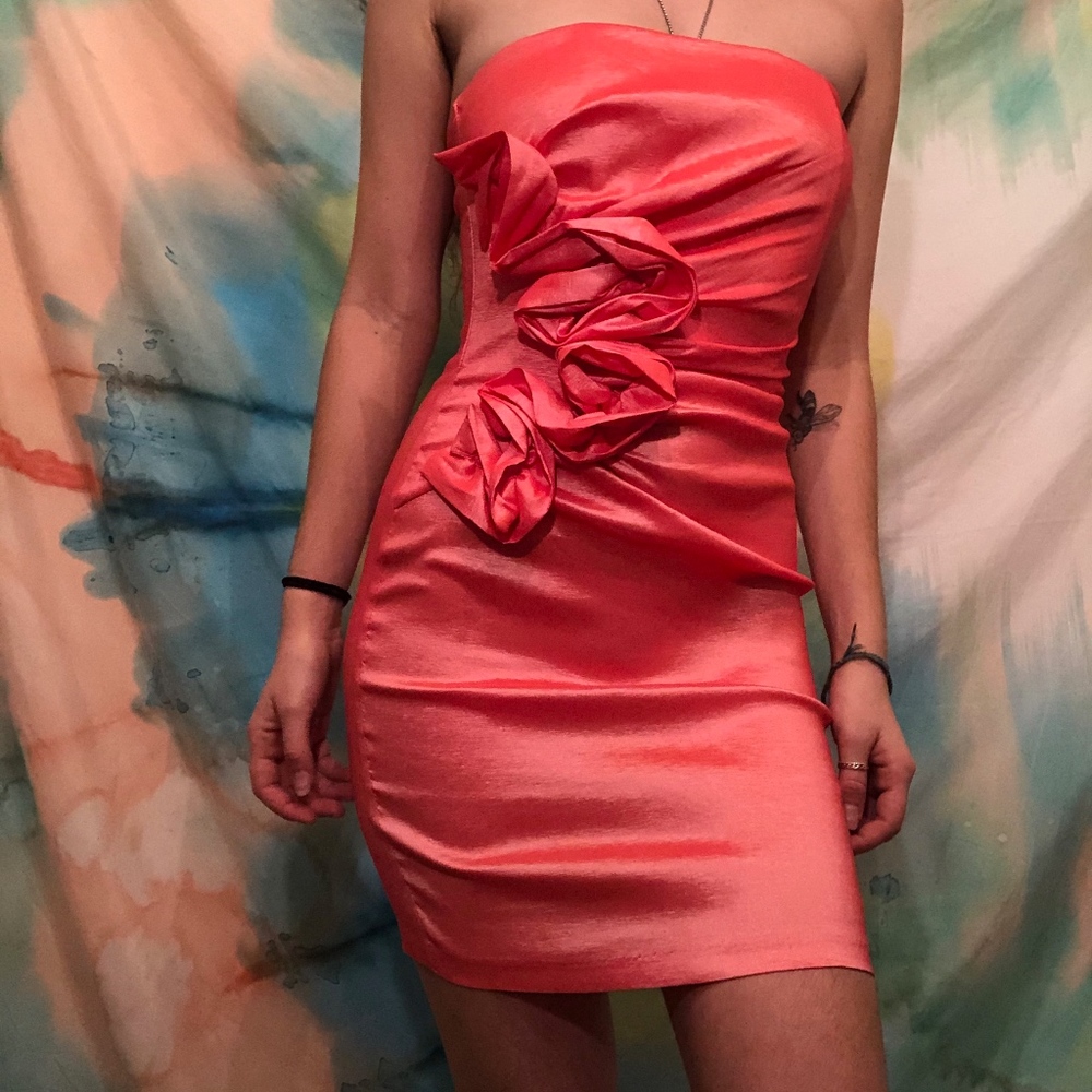 Strapless Peach Semi Formal Dress